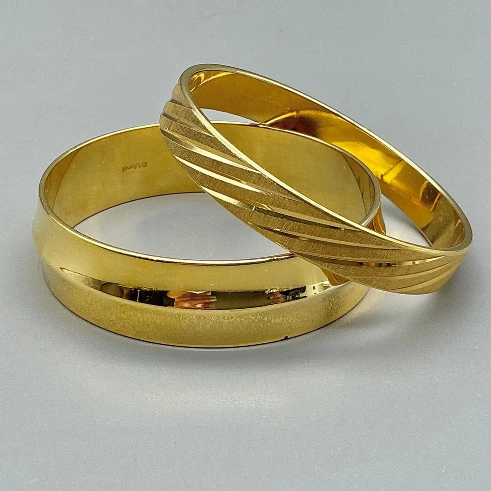 Monet Bracelet Women Gold Tone Vintage Textured Bangle Set Jewelry 7.5 Inches